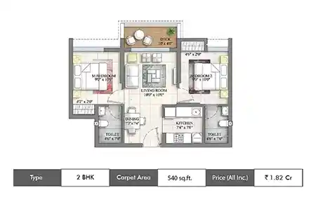 2 BHK-540 SqFt